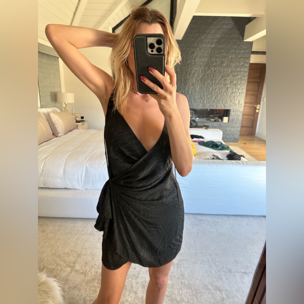 The Attico mini black silk wrap dress size 40
